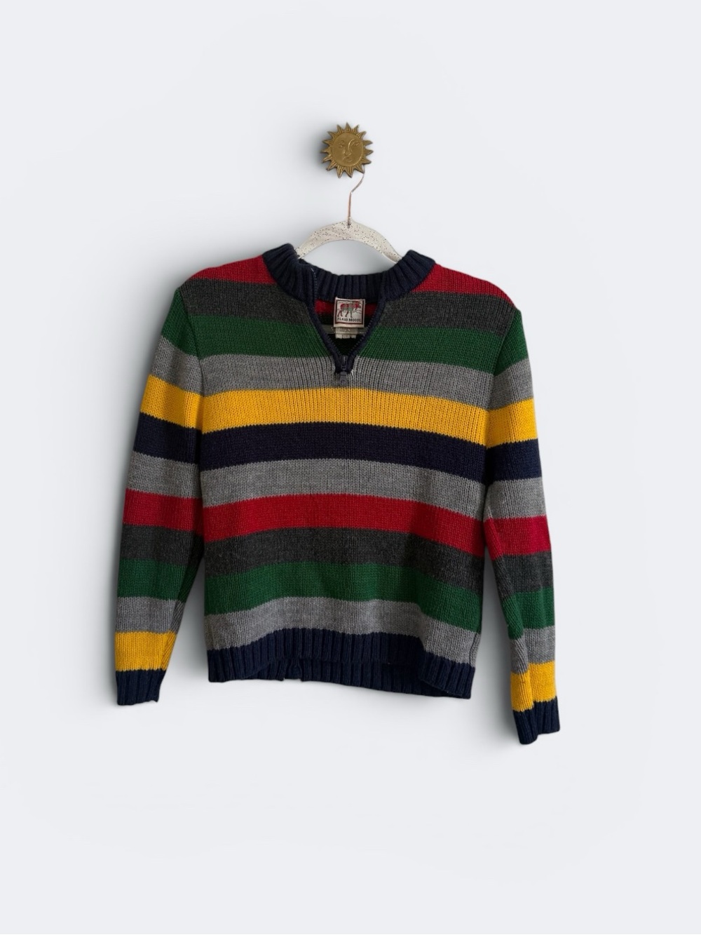 Plaid Moose Striped 1/4 Zip Sweater – 10/12